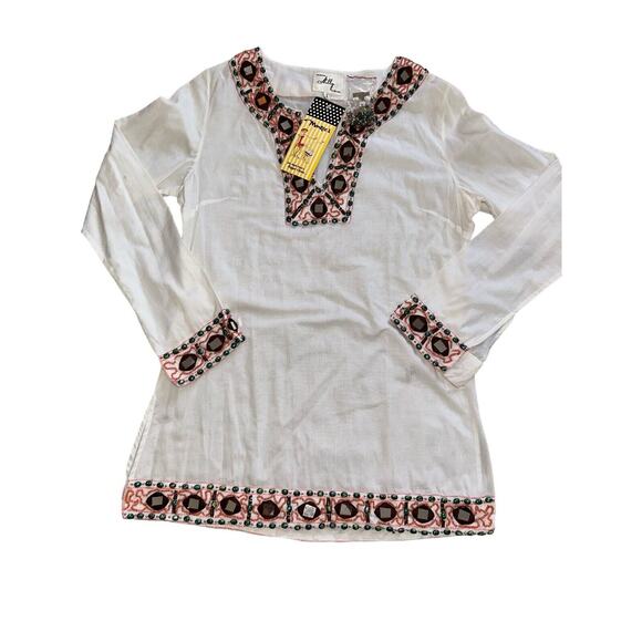 Milly New York Tunic Top NWT white/cream Jewels Mirror Embellished Sz 2 $274 - Picture 1 of 12